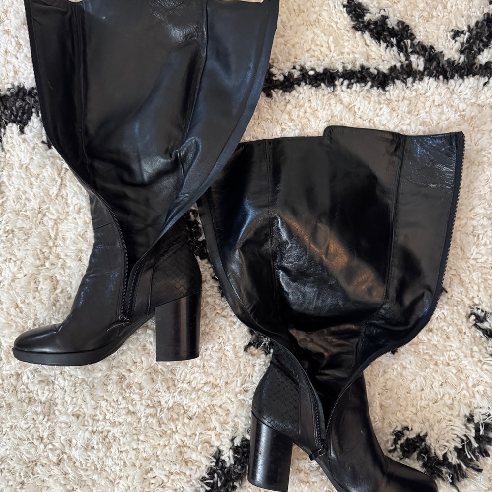 Women’s Dune Leather Almond Toe Block Heel Boots Black Size 37/6.5 - Picture 10 of 15
